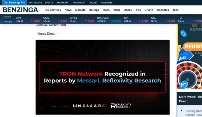 波场TRON获得知名研究机构推荐，美联社、Benzinga等跟进报道